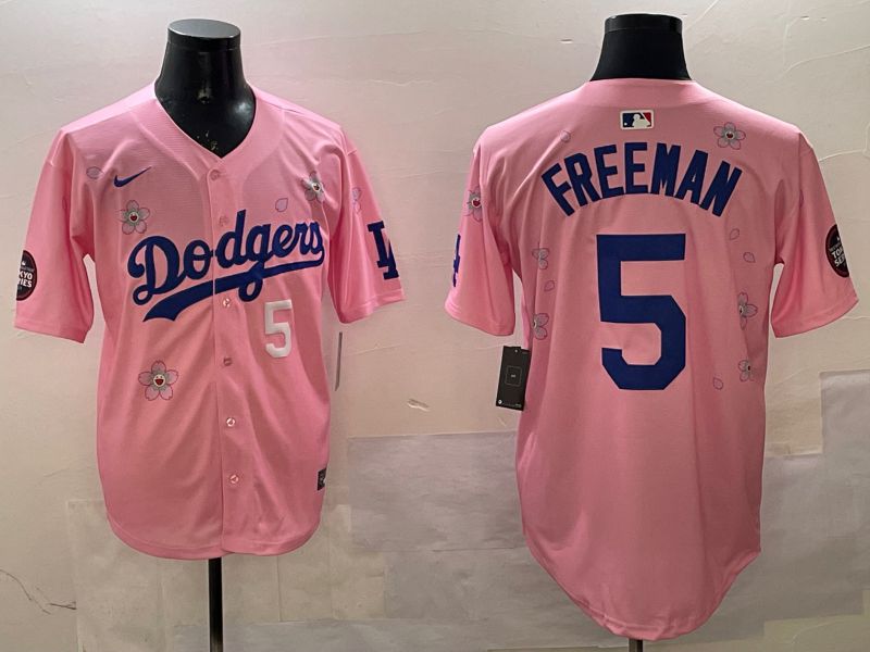 Men Los Angeles Dodgers #5 Freeman Pink Sakura Edition 2025 Nike MLB Jersey style 9